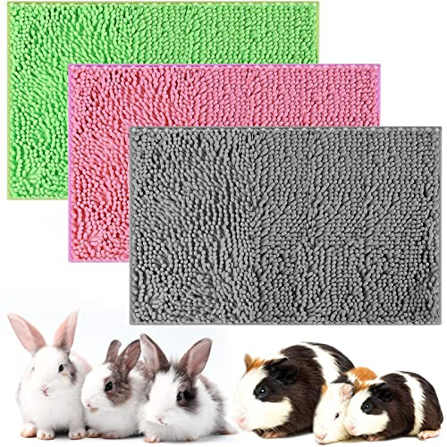 Riakrum 3 Pcs Guinea Pig Bedding Reusable Small Animal Guinea Pig Bed Fleece Pee Pad Absorbency Washable Pet Soft Cage Liner for Bunny Hamsters(Pink, Green, Gray)
