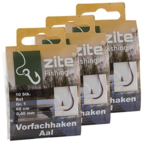 Zite Fishing Aal-Haken mit Vorfach Gebunden 10 Stück | Monofile Vorfachschnur Aal-Angeln mit Angelhaken Rot Gr.1-2 – Angelschnur mit Angelhaken, Aalhaken