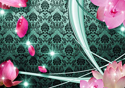 wandmotiv24 Fototapete Blüten Türkis Ornament, 200 x 140cm - selbstklebende Strukturtapete, Wanddeko, Wandbild, Wandtapete, Blumen, Abstrakt, Muster M1599