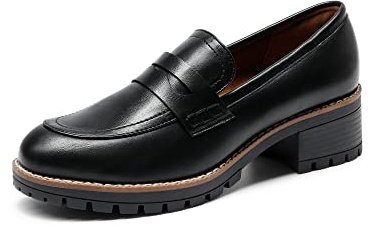 DREAM PAIRS Womens Comfortable Platform Chunky Heel Business Casual Loafers,Size 6,Black-Pu,SDLS2319W