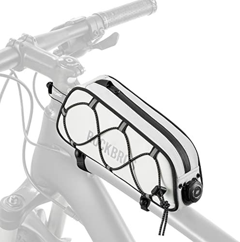 ROCKBROS Road to Sky Fahrrad Rahmentasche Wasserabweisend Oberrohrtasche 0,7L Reflektierend Fahrradtasche für Rahmen Tasche für MTB/Rennrad Weiß