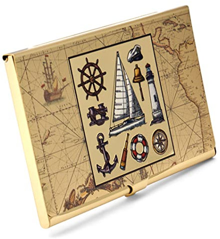 NKlaus 9x6x0,5cm Visitenkartenbox maritim Visitenkartenhalter Messing Gold Kartenetui 11533