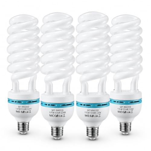 TLGREEN 4 x 135W Spiral-Tageslichtlampe Fotolampe Fotoleuchte, 5500K, E27 Fassung Energiesparlampe Studioleuchte für Softbox Fotografie im Fotostudio | Softbox Lampe für kontinuierliche Kälte, ideal für Videoaufnahmen und Fotostudios