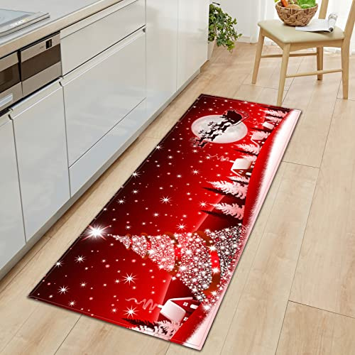 GOKSEL Teppich Läufer Weihnachten&Bäume KüChenteppich Waschbar rutschfest Teppich Küche, Teppichläufer Küchenläufer für Flur, Küche, Schlafzimmer 60 x 180cm