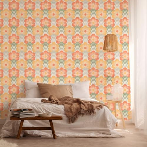 A.S. Création Retro Tapete 70er -Tapete Vintage Floral Orange Gelb Grün Creme - A.S. Création Vliestapete Retro Chic 395394-8,50m x 0,53m - Made in Germany