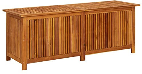 Hommdiy Akazienholz Massiv Gartenbox Auflagenbox Kissenbox Aufbewahrungsbox Gartentruhe Kissentruhe Gartenmöbel Truhe Box Kiste 150 x 50 x 58 cm