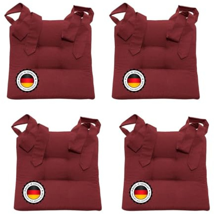 Bonvionn Vier Stuhlkissen Sitzpolster Schleifenband Auflage Stuhlauflage extra dick für Esszimmerstühle Indoor Outdoor (Rot)