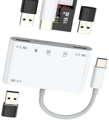 Adaptador USB C a Lector de Tarjetas SD Micro SD OTG Tipo C Cargador Card Reader 6 en 1 Para Apple iPhone15 Pro Max Plus Para iPad Compatible con Samsung Accesorios Memory Stick Compact Flash Conector