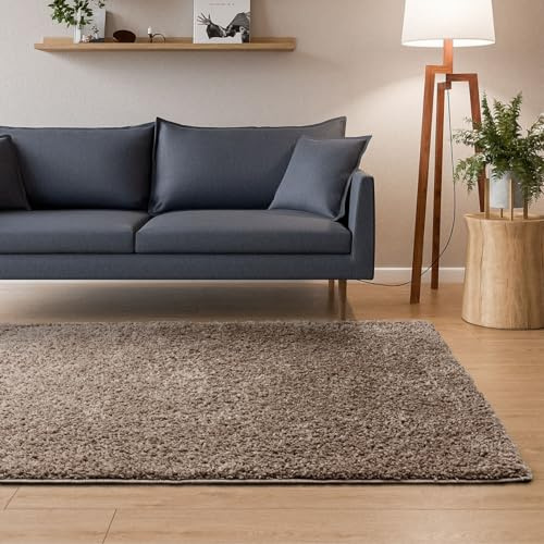 Interiyou Hochflor Teppich Sofia - 120x170 cm Taupe - flauschig und einfarbig - waschbar und rutschfest - weicher Langflor