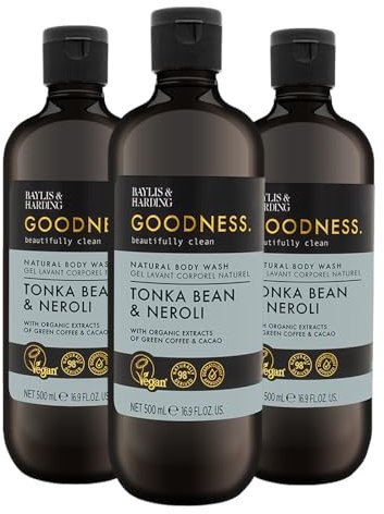 Baylis & Harding Goodness Tonka Bean & Neroli Body Wash, 500 ml (Pack of 3) - Vegan Friendly