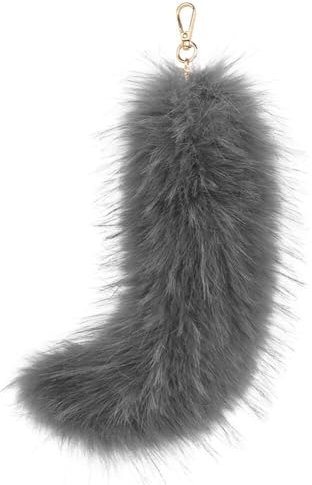 Asudaro Plüschschwanz Anhänger, Grau, 25CM, Schlüsselanhänger, Charm Anhänger für Geldbeutel Auto Geldbörse