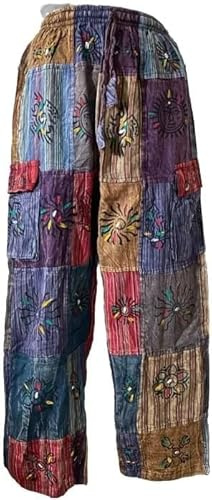 Generic Karma Handicrafts Patchwork Hippy Cotton Festival Trouser Boho Yoga Pant Wide Leg Combat Nepal S87 (US, Alpha, Medium, Regular, Regular, Multicolor)