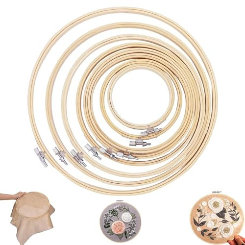 Runder Stickrahmen Set, 8 Größe Bambus Stickrahmen, Embroidery Hoop, Kreuzstich Ring für Stickereien Kunstwerke DIY-Werkzeuge(8/10/13/16/18/20/23/25cm)