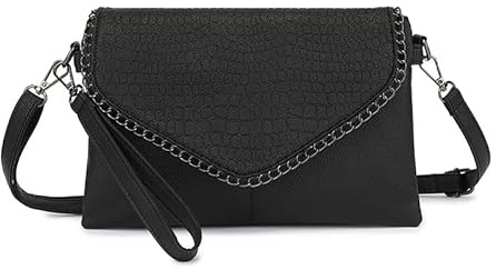 Wivmypog Umhängetaschen für Damen, kleine Schultertasche aus PU, leichte Umschlagtasche, Clutch (Schwarz)