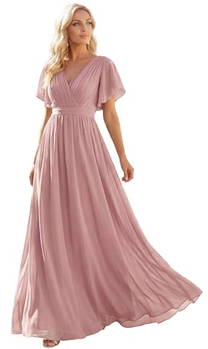 Ever-Pretty Women's V-Neck Ruffle Sleeves Ruched Bust Chiffon Floor Length Bridesmaid Dresses 0164A