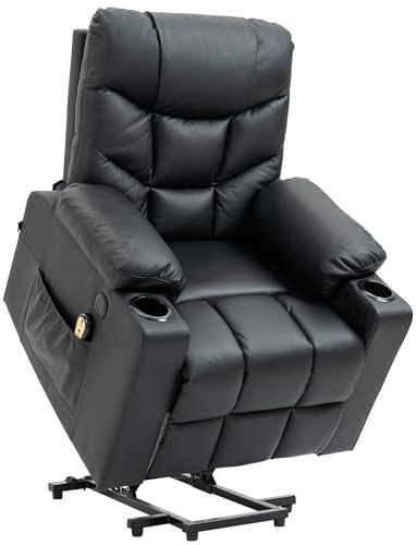 CLP Sessel Andover I Relaxsessel Elektrisch Verstellbar Mit Aufstehhilfe I Fernsehsessel Mit Liegefunktion, USB Ports Und Getränkehalter, Farbe:schwarz, Material:Echtleder