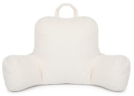 Flumi Rückenlehnenkissen mit Armlehnen zum Lesen Fernsehen oder Entspannen, Lesekissen für Bett und Sofa mit Waschbar Bezug Bettauflage Foam Füllung, Rückenstütze mit Tragegriff (Boucle Beige)