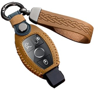 ontto Schlüsselhülle Autoschlüssel Hülle Passt für Mercedes Benz A B C E CLA CLS GLA GLE GLK GT M R MB GL GT SLK Klasse Viano AMG C350 W212 W176 Leder Schlüsselcover Schlüsselanhänger 3 Taste-Braun