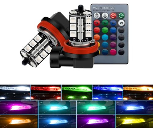 SOFOC-H11 fari LED RGB luci antinebbia luci per guida per auto/moto luci stroboscopiche luci posteriori ecc regolabili a colori con telecomando 5050 27SMD 12V 2Pcs