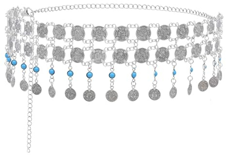 Pandalein Damen Gürtel Mode Taillengürtel Metall Kettengürtel Fransen Bauchtanz Gürtel Münzgürtel Taillenkettengürtel Hüftkette für Kleider