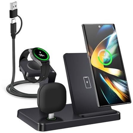 VNBBT Wireless Charger for Samsung,3 in 1 Wireless Charging Station for Samsung Galaxy S25/S24/S23/Z Fold/Flip,Fast Phone Watch Charger Dock Stand for Galaxy Watch Ultra/7/6/5,Galaxy Buds-Black
