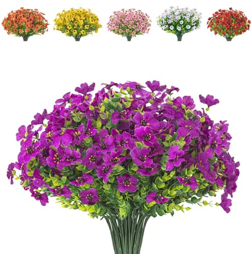 AIOR 10 Bündel Künstliche Blumen Outdoor Deko Künstliche Pflanzen, Faux Künstliche Seidenblumen UV-beständige Kunstblumen für Haus Garten, Balkon, Fensterbank (Lila)