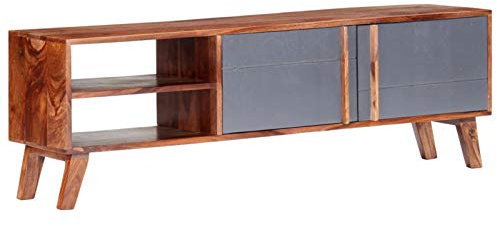 ShGaxin TV-skåp, TV-bord, TV-skåp, TV-bord, vardagsrumsmöbler, vardagsrum TV-möbler, massivt trä sheesham grå 140 x 30 x 45 cm