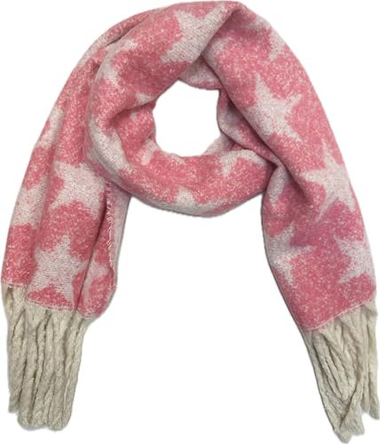 J26 XXL Stern Wendeschal Star Unisex Wolle Warmer Winter Schal Stola Tuch mit Fransen kuschelig (Rosa)