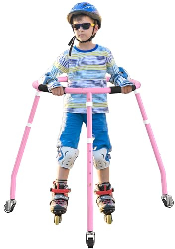 GanFindX Skater Aid for Kids Roller Skating, Roller Skate Trainer for Kids Toddler Adjustable Height Outdoor Training Walker, Pink