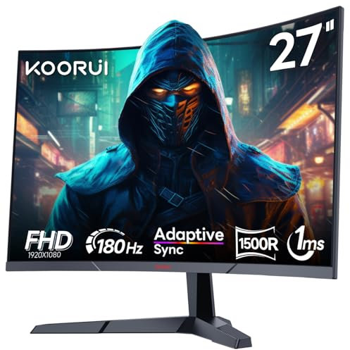 KOORUI 27 Pollici Gaming Monitor Curvo FHD 1080P 180Hz, 1500R Curvatura Design ultra sottile, HDMI/DP, montaggio VESA 100x100mm
