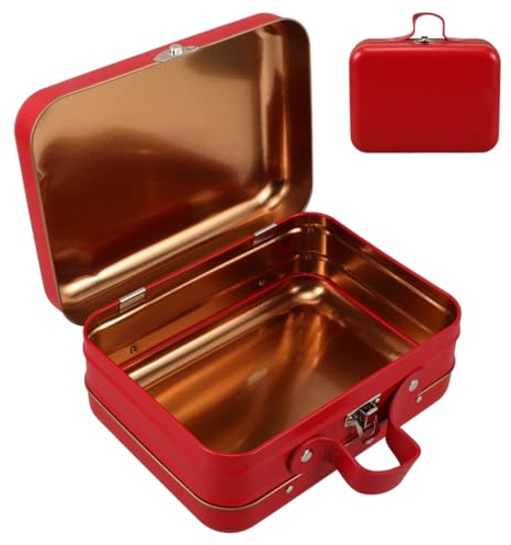 Gadpiparty Mini Toy Suitcase Metal Tin Storage Box Red 18.5x13x8.5cm | Portable Iron Storage Box with Carrying Handle & Latch, Vintage Decorative Keepsake Container for Cosmetics and Crafts