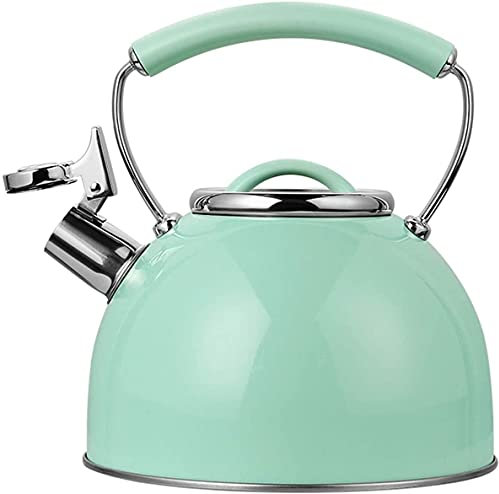 Bouilloire sifflante en acier inoxydable pour cuisinière 2,5 L vert menthe poignée ergonomique cuisinière à gaz bouilloire avec sifflet de qualité supérieure et design (couleur : bleu menthe)