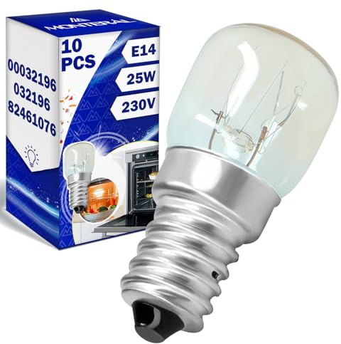 MONTERAL 10 Pièces Ampoule Four E14 25W 230V 300°С avec le Code Original 00032196 032196 82461076 pour Bosch pour Balay pour Siemens 82461076 pour Smeg