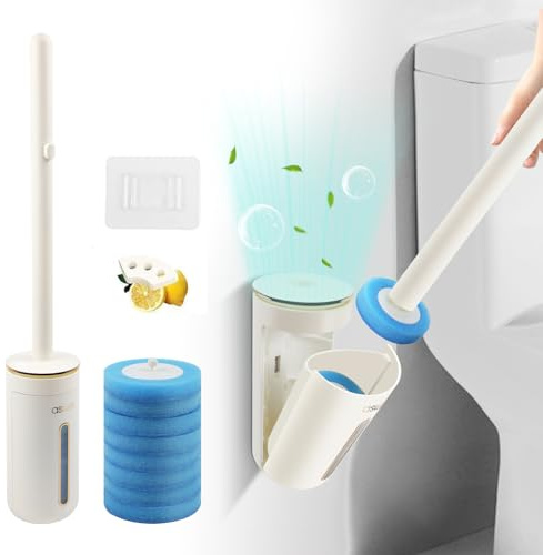 Einweg-Toilettenbürste, WC-Bürstensystem, Toilettenstab-Set mit austauschbarer Bürstenkopfscheibe und Aromatherapie, Düfte Wand-WC-Stab-Set mit Halter/Aufbewahrungsbehälter für die