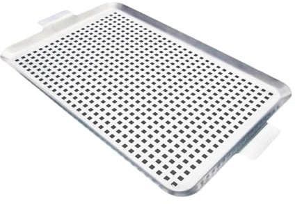Griglia funzionale in acciaio inox per barbecue con piastra perforata e maniglia per grigliare all'aperto verdure pesce