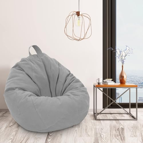CROWNSHOP Bean Bag Chair Cover, 80x90cm Lazy Beanbag Chair Without Filling, Bean Bags Cover for adult Outdoor and Indoor Relaxation, Lounge Chair, Bedroom Cushion (90x110cm-grey)
