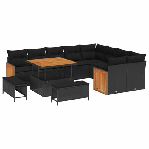 vidaXL Trädgårdsoffset med kudde 13 pcs Svart konstrotting, Trädgård och terrass, modern rattansoffa, lätt utomhus lounge, flexibla sittplatser, väderbeständiga, lätta kuddar