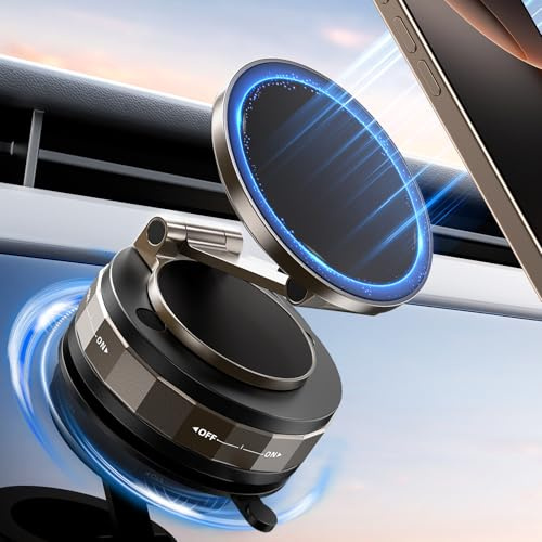 TECKNET Vakuum Magnetischer Handyhalterung Auto für MagSafe Autohalterung, [Nano Gel + Saugnapf] Handy Halterung Auto Car, 360° Drehbar Faltbar & 2800GF Stärkster Magnet für Alle Handys