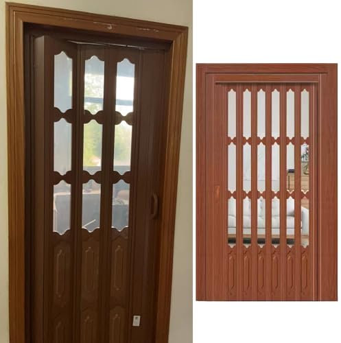 GLFNB Puertas Plegables de PVC y acrílico con veta de Madera, Puertas de acordeón para Interiores de Dormitorio, tamaño Personalizado, Puertas corredizas de Vidrio Plegables con herrajes de montaj