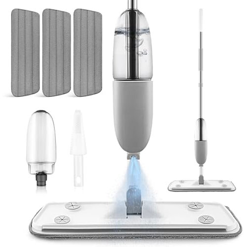 PACKOVE Balai Vaporisateur avec Pulvérisation Uniforme Balai Plat Rotatif pour Nettoyage Sols Humides Et Secs Facile à Utiliser