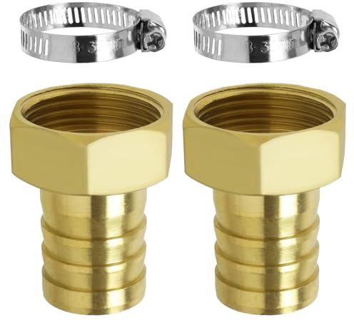 Lot de 2 Raccords de Laiton G1 IG x 25 mm - Raccord Jonction DN25 pour Tuyau d'Arrosage - Antigel avec 2 Colliers de Serrage Inclus - Pour Robinet Extérieur, Jardin, Citerne
