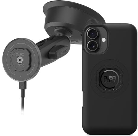 Quad Lock Heavy Duty Suction Car Phone Mount with MAG Phone Case and MAG Wireless Charging Head for iPhone 16 Plus