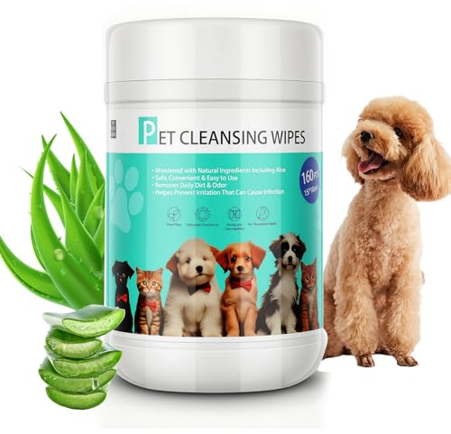 Eyerayo Lot de 160 lingettes de toilettage pour chien et chat Lingettes désodorisantes pour le nettoyage du corps des pattes