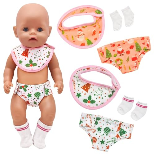 WanderGo 2 Puppenwindeln für 35-43cm BabyPuppen + 2 Puppenlätzchen + 2 Socken Wiederverwendbar Puppen Windel für 14-18 Zoll Puppen in Pastellfarben