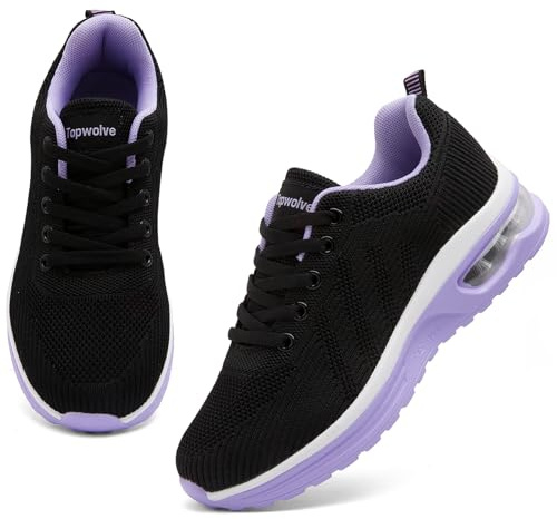 Topwolve Baskets Femme Chaussures de Running Léger Respirant Chaussures de Course Confortable Extérieur Chaussure de Sport Fitness Sneakers,Noir Violet,40 EU