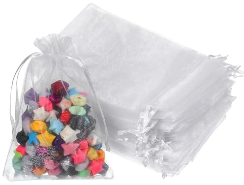 LXUEJIE 100 STK Organzasäckchen 10x15cm Weiß Schmuckbeutel Organza Säckchen | Lavendelsäckchen Klein Geschenksäckchen Mit Kordelzug Geschenk Organzabeutel für Hochzeit Party Festival Spiel