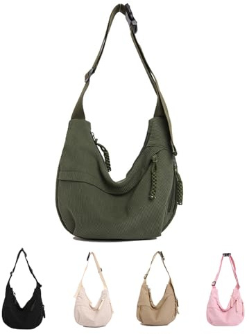 Hernin Damen Cord Crossbody Bag, Halbmond Tasche Umhängetasche, Halbmond Crossbody Schultertasche mit Verstellbarer Schultergurt Lässige Umhängetasche