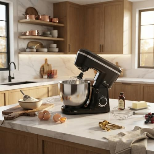 Alivio 5L Stand Mixer 1500W Heavy Duty Kitchen Mixer, 10+P Speed Control, Compact Electric Food Mixer with Dough Hook, Flat Beater & Whisk, Stainless Steel Bowl for Baking, Kneading & Whipping (Black)