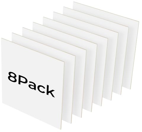 Creatorally Paquete de 8 hojas de madera contrachapada de tilo prepintadas, 12 x 12 x 1/8 pulgadas (3 mm), colores mezclados, listas para cortar con láser, grabado, manualidades y decoraciones (blanco