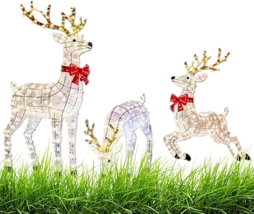 Yonuaret Beleuchtete Rentiere Außendekoration - 3 Stücke Realistische LED Festliche Beleuchtung - Leuchtende Rentier Weihnachtsdekoration,für Familie Freunde Zuhause Weihnachtsfeiertag Rasen Garten